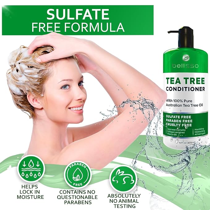 Tea Tree Oil Conditioner - Sulfate and Paraben Free - Anti Dandruff Treatment for Itchy, Dry Scalps - Ideal for Women and Men with Oily Hair and Scalp Buildup