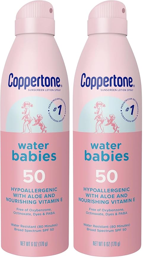Coppertone Water Babies Sunscreen Lotion Spray SPF 50, Pediatrician Recommended Baby Sunscreen Spray, Water Resistant Sunscreen for Babies, 6 Oz Spray (Pack of 2)