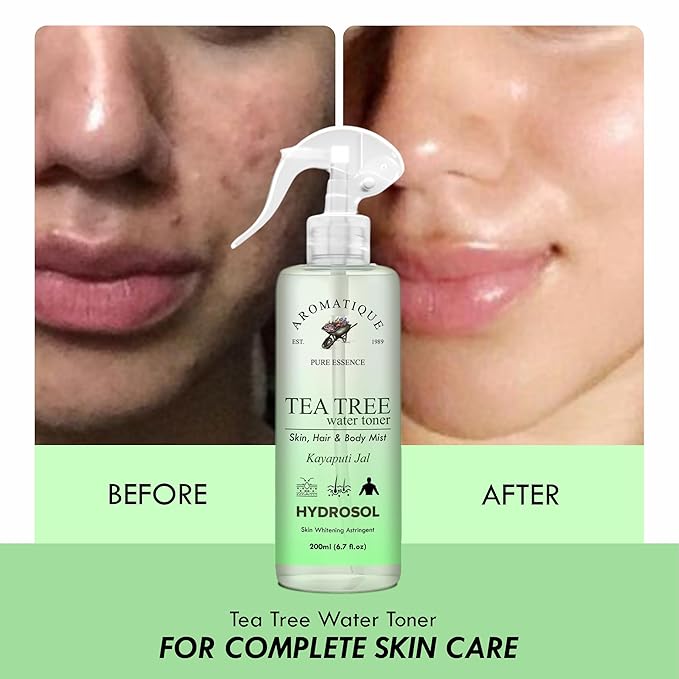 Aromatique Natural Tea Tree Water Toner/Mist Spray/Hydrosol -Hydrating, Refreshing Skin & Hair Care Solution - Ph Balancing, Acne-Fighting, Daily Use Formula 200ml