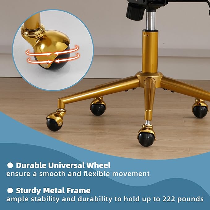 Westice Home Office Desk Chairs, Modern Velvet Rolling Chair, Height Adjustable Swivel Vanity Chair with Golden Base, Ergonomic Chair for Study, Living Room Computer Room, Light Blue