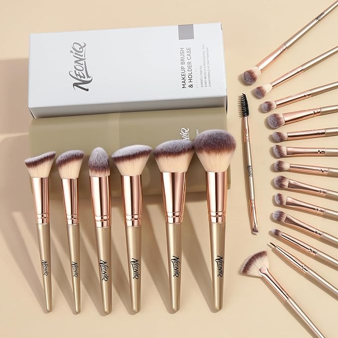 20 PCS Travel Makeup Brush Set, Makeup brushes, Professional Foundation Eyeshadow Concealer Blush Powder Bronzer Brushes,Versatile Face Make Up Tools with Travel Makeup Case（Champagne Gold）