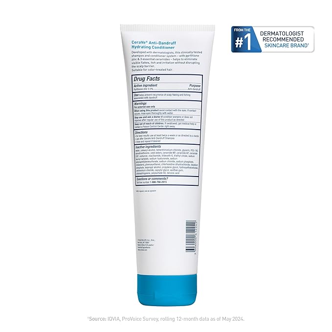 CeraVe Hydrating Anti Dandruff Conditioner,0.5% Pyrithione Zinc Dandruff Treatment With Ceramides,Hyaluronic Acid & Niacinamide,Helps Eliminate Flakes & Reduce Itchy Scalp, Sulfate Free,(Pack of 2)