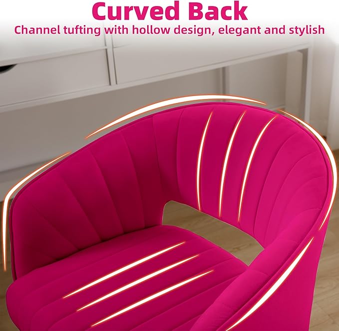 Westice Home Office Desk Chairs, Modern Velvet Rolling Chair, Height Adjustable Swivel Vanity Chair with Golden Base, Ergonomic Chair for Vanity Study, Living Room Computer Room, Hot Pink