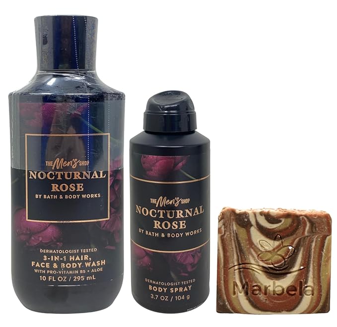 Bath & Body Works The Men's Collection Nocturnal Rose Body Spray and 3-in-1 Hair, Face & Body Wash with a Clay Baby Bar Soap