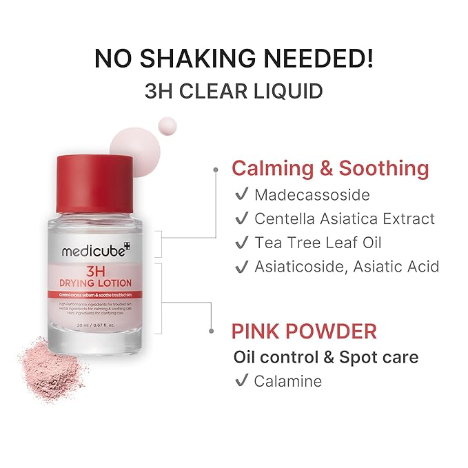 medicube 3H Overnight Drying Lotion | Targeted Spot Care for Troubled & Oily-Prone Skin | Calming & Soothing Care with Calamine, Centella & Tea Tree | Korean Skincare 20ml, 0.67 fl. oz.