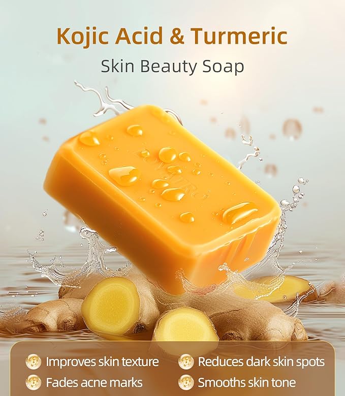 Kojic Acid Turmeric Soap Bar Dark Spots for Face & Body, Deep Cleansing, Gentle Soap Sensitive Skin Formula, All Skin Types