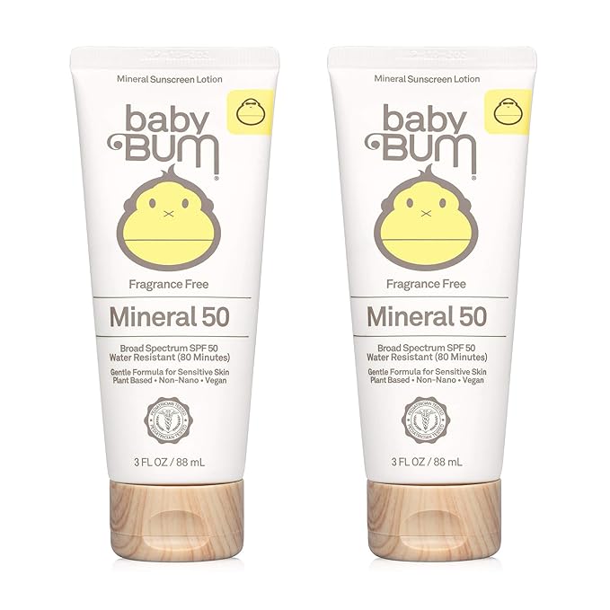 BabyBum Products SPF 50 Sunscreen Lotion Mineral Uva/Uvb Face & Body Protection for Sensitive Skin Fragrance Free Travel Size 3 Fluid Ounce 2 Pack