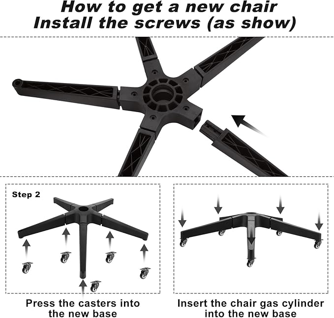 Office Chair Base Replacement Parts Heavy Duty, Bear Capacity 2200 lbs, 28 Inch Desk Chair Base Replacement Metal, Universal Caster and Gas Cylinder Size