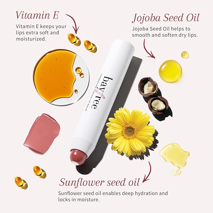 bayfree Tinted Lip Balm Plumper, Glossy, Pump Lips, Lightweight, Moisturize & Tint with Jojoba Seed Oil, Vegan Lipbalm Lip Care, Pink Rose
