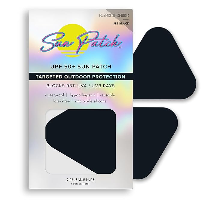 Sun Patch Hypoallergenic Sun-Screen Cheek or Hand Patches, 100% Silicone UPF-50 UV Protection, Reusable, 1 Pack/4 Pairs, Black