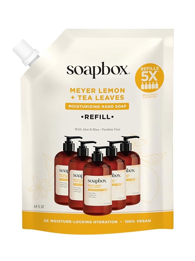 Soapbox Liquid Hand Soap Refill, Meyer Lemon & Tea Leaves, Gentle & Moisturizing Hand Wash for Kitchen and Bathroom, Vegan & Cruelty Free, 64oz Half Gallon Refill (Pack of 1)