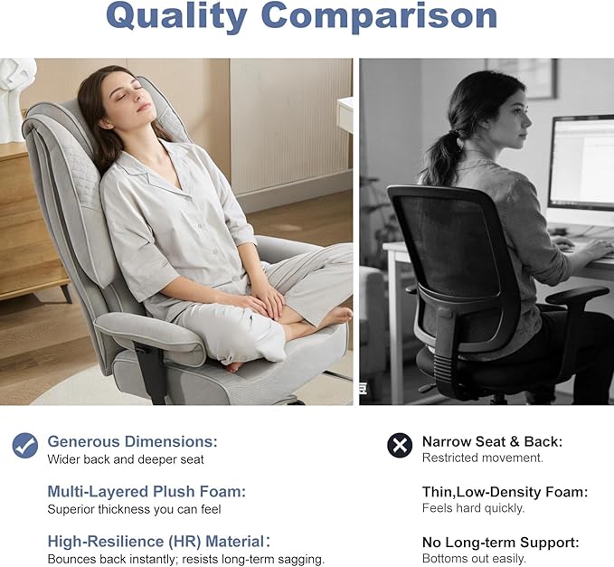Big and Tall Office Chair 400lbs Wide Seat, Leather High Back Executive Office Chair with Foot Rest, Ergonomic Chairs Lumbar Support for Lower Back Pain Relief (Mesh Dove Grey)