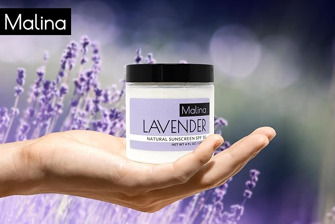 Malina™ Organic Lavender Natural Sunscreen | SPF 30+ | Nontoxic | Baby-Safe | Reef-Safe | No Preservatives | No Synthetic Fragrance | Made With Pure Essential Oil (4 Fl Oz)