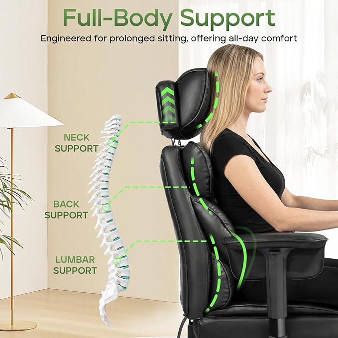 Big and Tall Office Chair with Foot Rest,Ergonomic High Back Computer Desk Chair,Executive Office Chairs with Lumbar Support & Armrests for Heavy People,Comfy 155°Recliner Gaming Chair