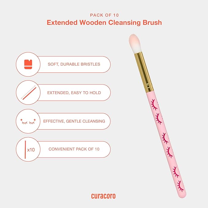 CURACORO Lash Shampoo Brushes Set, Eyelash Cleansing Brush For Cleansing Eyelash Extension, Soft and Comfortable Facial Makeup Remover Tools (Pink, Pack of 10)