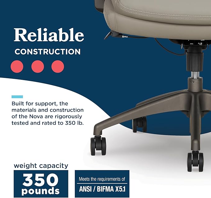 La-Z-Boy Nova Executive Office Chair - Ergonomic High Back Desk Chair with AIR Lumbar Support - Comfortable Computer Chair for Home Office - Vegan Leather - Gray