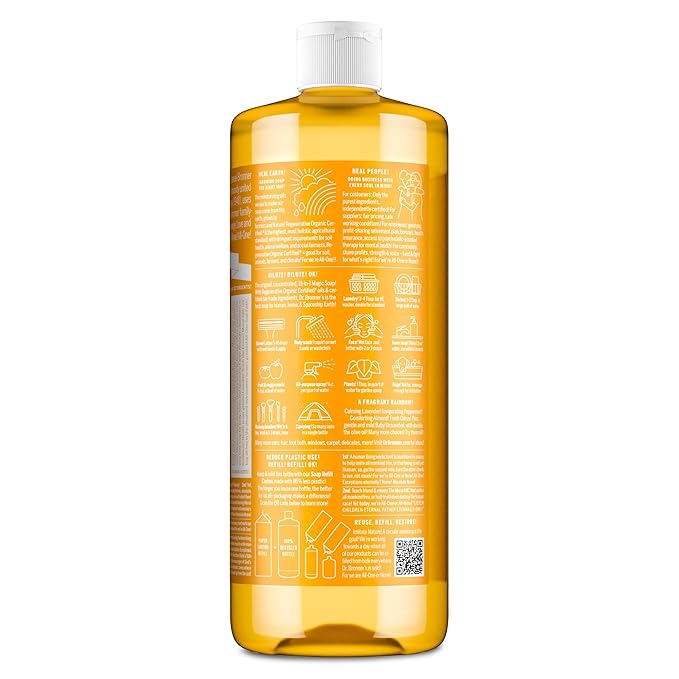 Dr. Bronner's Magic Soap-Pure-Castile Liquid Soap (Citrus, 32oz, 2-Pack)-Regenerative Organic Certified Oils, 18-in-1 Uses: Body, Hair, Laundry, Pets & Dishes, Concentrated, Vegan, Non-GMO