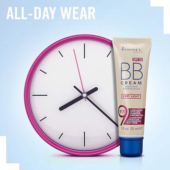 Rimmel London BB Cream, 9-in-1 Lightweight Formula with Brightening Effect and SPF 15 Formula, Medium, 30 ml