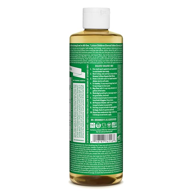 Dr. Bronner's Pure-Castile Magic Soap Liquid (Almond, 16 Ounce) - Made with Regenerative Organic Certified Oils, 18-in-1 Uses: Face, Body, Hair, Laundry, Pets and Dishes, Concentrated, Vegan, Non-GMO