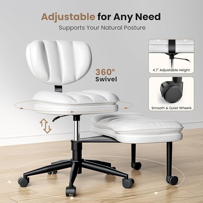 Extra-Wide & Tall Cross-Legged Office Chair – Deeply-Padded Cloud Seat, Ergonomic Back Support, Adjustable Height for ADHD & Meditation, White