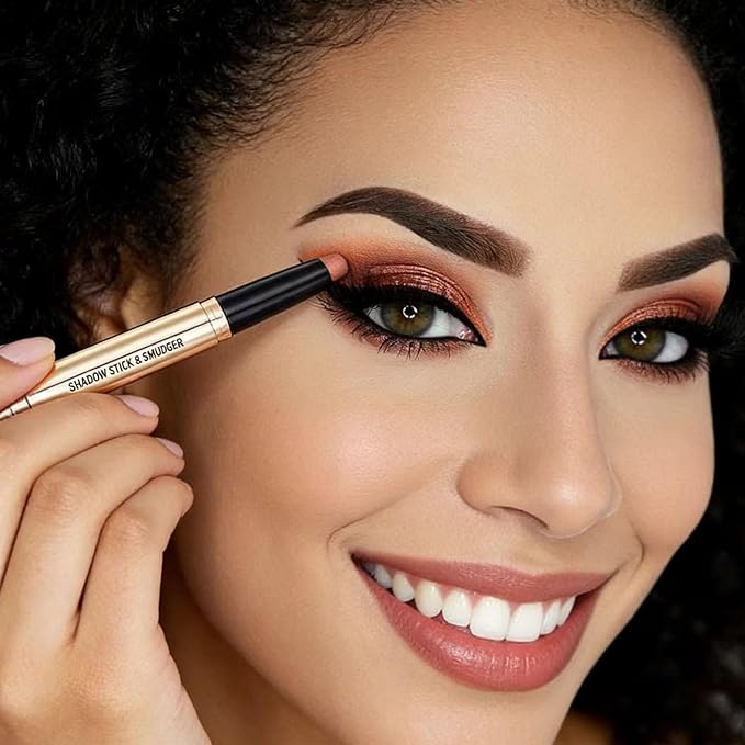 2 in1 Orange Copper Eyeshadow Stick Makeup Cream Shimmer Smooth Eyeshadow Pencil Hypoallergenic Natural Waterproof Long Lasting Eye Shadow Pen Highlighter Stick Multi-Dimensional Eyes Look 05