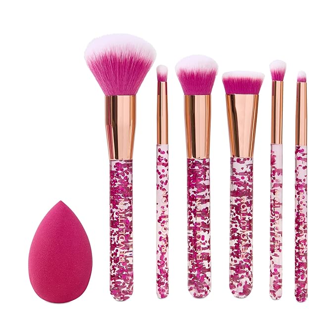 Revolution Full Look Makeup Brush Gift Set, 7-Piece Eye, Face & Cheek Collection with Blending Sponge, Vegan & Cruelty-Free