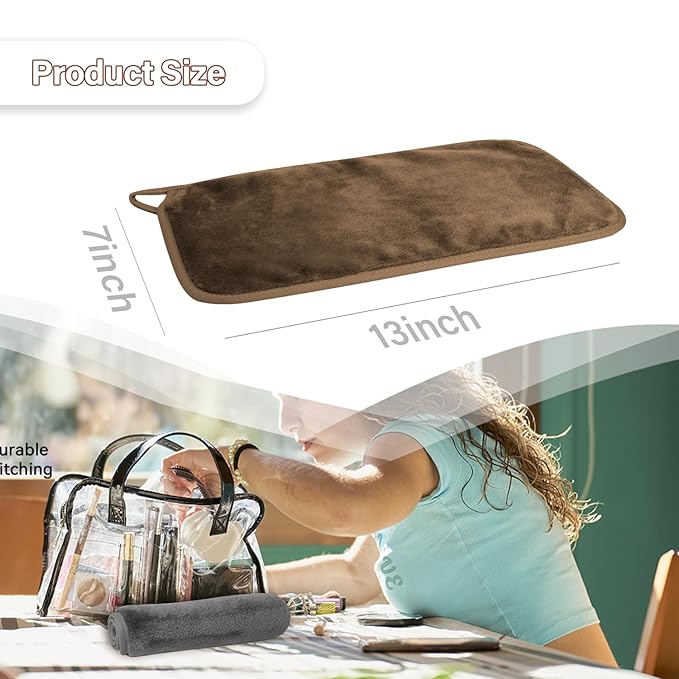 Nugilla Makeup Remover Cloths, 8 Packs Makeup Remover Towels Reusable Face Wash Cloth, Soft Makeup Removal Microfiber Face Cloth for Women(Brown)