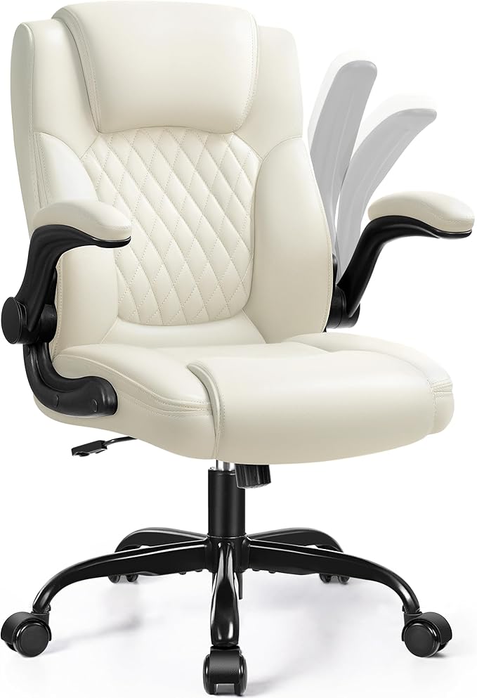 Leather Office Chair, PU Home Computer Desk Chairs with Ergonomic Back Support, 360°Swivel Free，Small Gaming Chair with Wheels and Adjustable Armrests, for Short People Use