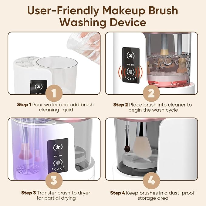 Electric Makeup Brush Cleaner 3-in-1, Automatic Brush Washing & Air-Drying Machine, Dual-Direction Deep Cleaning, Adjustable 2H/5H Drying, Fits Most Brush Sizes, Plug-in Design (2026 Upgrade)