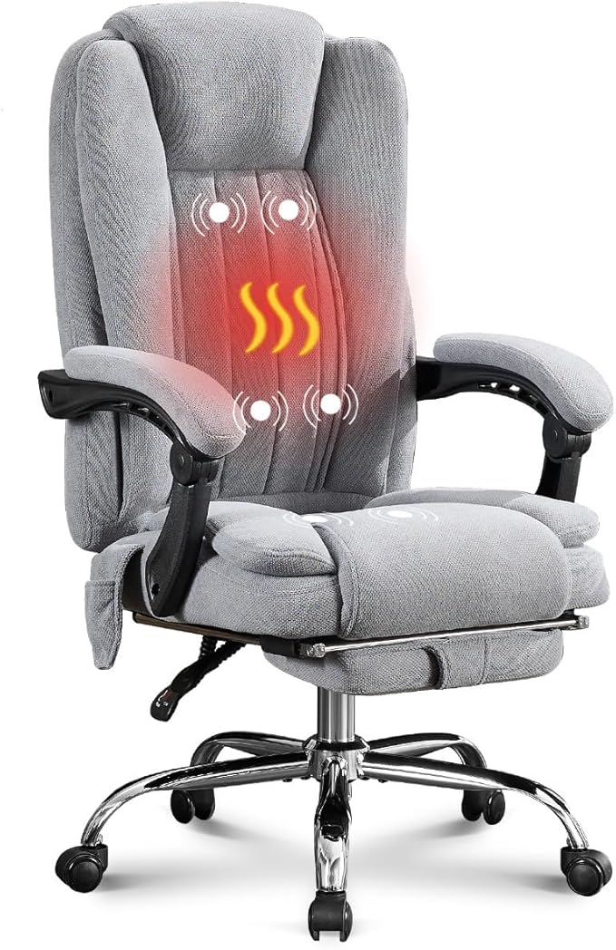 Massage Office Chair with Foot Rest,6 Points Vibration and Heat Ergonomic Executive Desk Chair for Heavy People,500lbs Big and Tall Office Chairs with Reclining High Back for Home Office