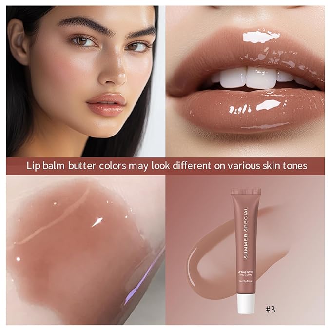 Summer Special Lip Butter Nourishing Hydration Lip Gloss with Shea Butter & Olive Oil Soothes Dry Lips and Lip Care Lip Balm with Natural Tint & Gloss Effect Lip Stain Iced Coffee