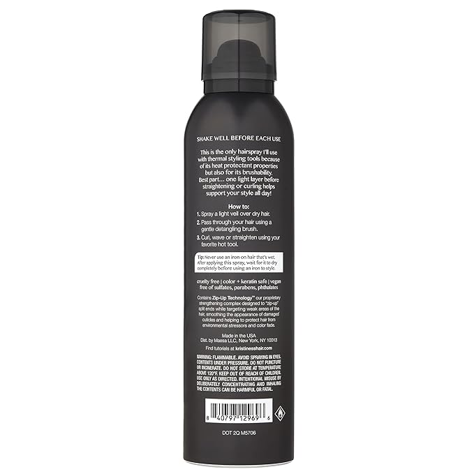 Kristin Ess Ultra Fine Professional Hairspray + Heat Protectant for Hair - Lightweight Hold for Women - Volumizing Anti Frizz Hair Styling - Brushable, Flexible Styling + Finishing Spray - Color Safe
