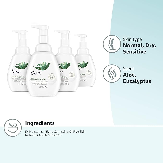 Dove Foaming Hand Wash Aloe & Eucalyptus Protects Skin from Dryness,More Moisturizers than the Leading Ordinary Hand Soap,10.1 oz,(Pack of 8)
