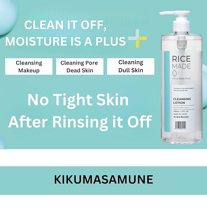Kikumasamune 4-in-1 Rice Makeup Remover Face Wash + Facial Toner + Face Exfoliant for Women & Men, Oil Free Makeup Remover with Sake Rice Extract, Ceramides & Fruit Extracts in Japan 16.9 fl oz