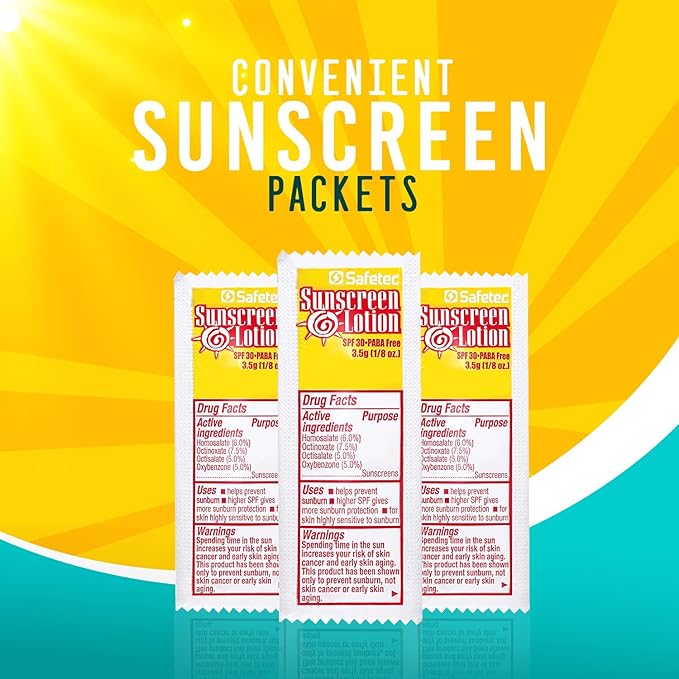 Sunscreen Lotion, SPF30 Protection and PABA Free, Individual Sunscreen Packets (Pack of 100) – Travel Size Sun Screen for Outdoors, Bundled with reclosable Homesphere bag (100)