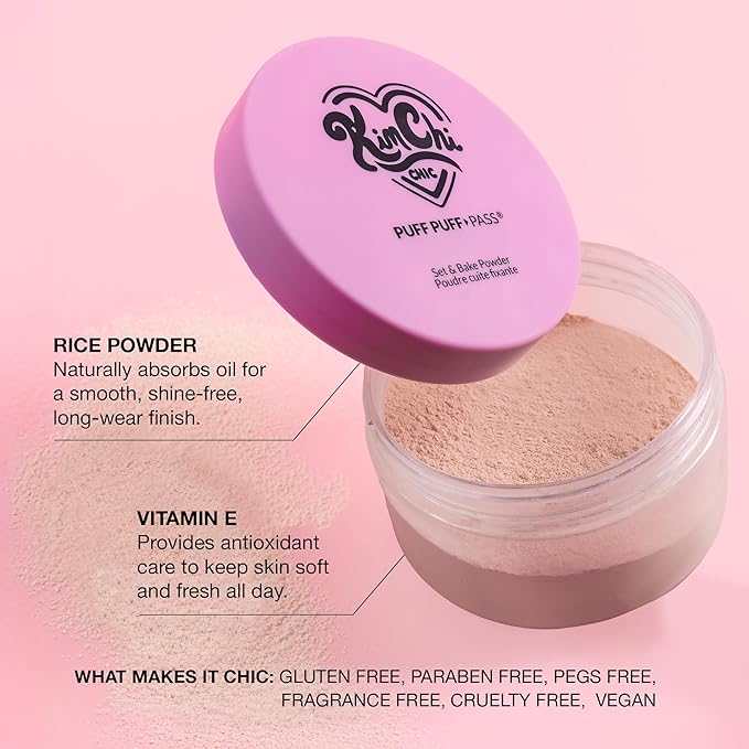 KimChiChic Beauty Puff Puff Pass Set & Bake Setting Powder for Makeup, Extra Fluffy Loose Face Powder Poof, Soft Natural Face Makeup for Uneven Skin Tone, 03 Translucent (Pack of 3)