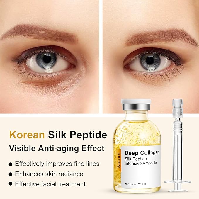 Silk peptide serum for face Deep Collagen Silk Peptide Intensive Lifting Serum ampoule，korean skin care Anti Aging Serum for Face Tightening, Smoothing, Hydrating,1.69 fl oz