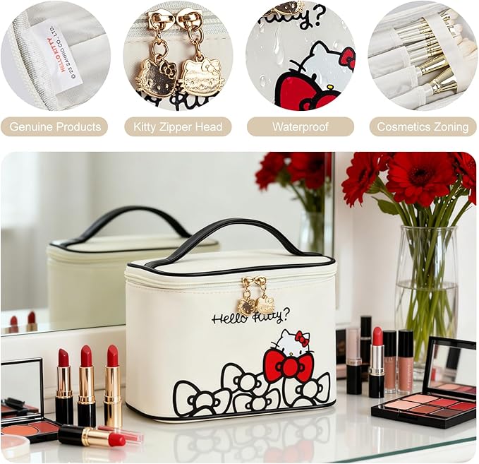 AmBealla Makeup Bag Large Waterproof Cosmetic Bags with Divider and Brush Holder,Cute Printed Makeup Organizer for Women Traveling,Portable Toiletry Bag for Girls