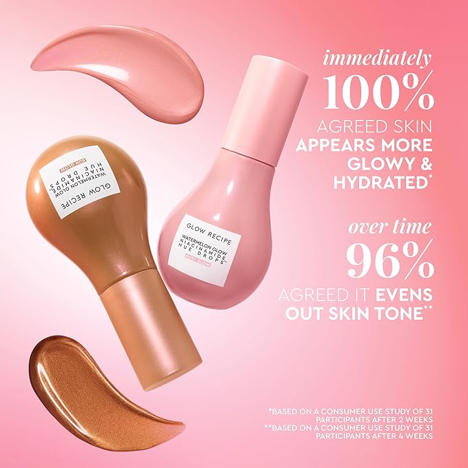 Glow Recipe Hue Drops Bronzing Drops, Tinted Face Serum, Glow Primer + Liquid Highlighter, Niacinamide + Hyaluronic Acid, Radiant Warm Glow, Rosy Glow (40ml)