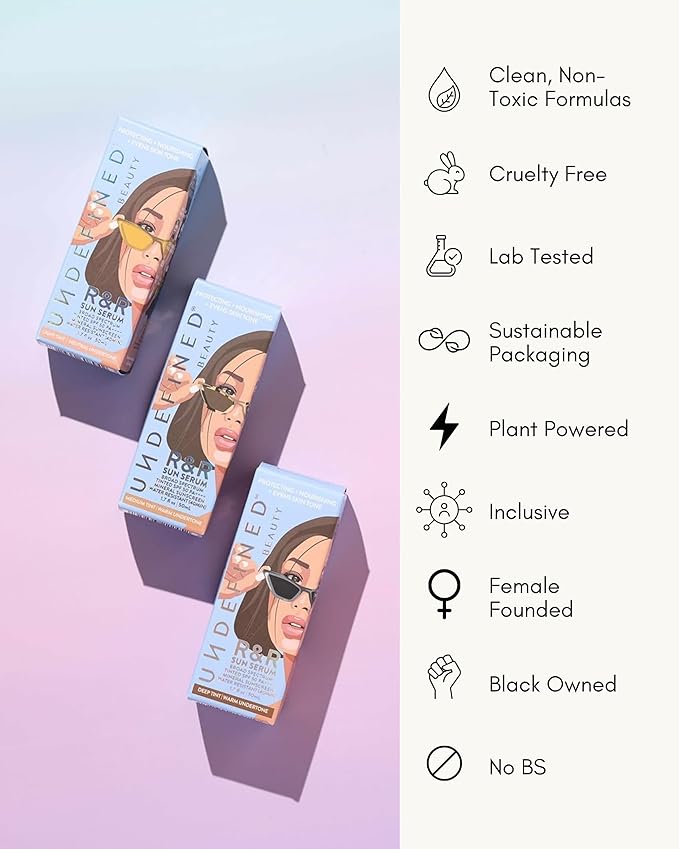 Undefined R&R Sun Serum SPF 50 PA++++ Mineral Sunscreen with Niacinamide, Water Resistant Broad Spectrum Protection & Blue Light Defense (Deep Tint)