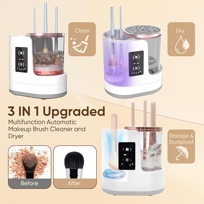 Electric Makeup Brush Cleaner 3-in-1, Automatic Brush Washing & Air-Drying Machine, Dual-Direction Deep Cleaning, Adjustable 2H/5H Drying, Fits Most Brush Sizes, Plug-in Design (2026 Upgrade)