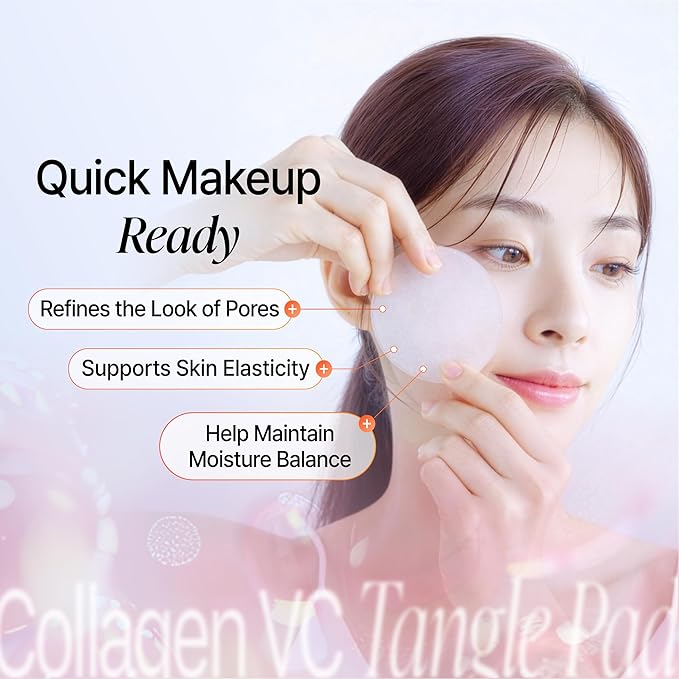 I.st Collagen VC Bounce Pad, Makeup Ready Toner Pads, Vitamin Pore Refining Korean Skin Care Toner for Face, Daily Hydrating Soft Round Gel Mask for Sensitive Skin, Gifts for Women, 70 Count