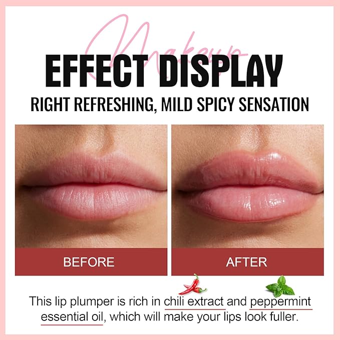 Erinde Lip Plumper Gloss, Natural Spicy Lip Plumping Booster Oil, Ultra-Hydrating & Nourishing Plump Lip Plumper, Glossy Finish Fuller Lip Plumping Gloss for Women Girls, 02#