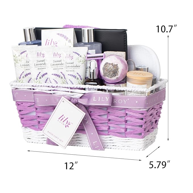 Mothers Day Gifts for Mom Spa Gift Set for Women - 22 Piece Lavender Luxury Bath & Body Basket with Bath Bomb | Spa Bath Gift Set for Birthday Gifts, Valentines Day Gift, Christmas Gift for women