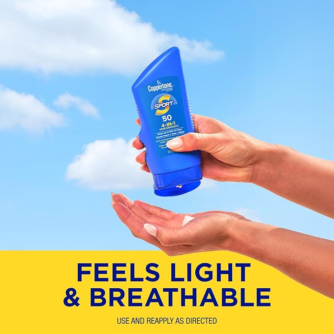 Coppertone Sport Sunscreen Lotion SPF 50, Water Resistant Body Sunscreen, Broad Spectrum SPF 50 Sunscreen, Bulk Sunscreen Pack, 3 Fl Oz Travel Size Bottles, Pack of 12