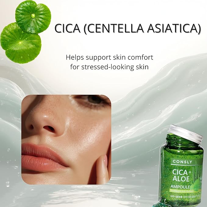 Cica & Aloe All-in-One Ampoule – Soothing Hydrating Gel Serum, 3-in-1 Toner Essence Serum for Sensitive Skin, Lightweight Facial Serum for Face & Neck, 250 ml / 8.45 fl oz