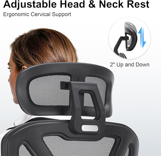 Ergonomic Office Chair,Computer Desk Chair with Adjustable Lumbar Support & 3D Headrest,5D Armrests,90-135° Recline,Breathable Mesh High Back,BIFMA Certified,Home Office Gaming Chair for Adults,Black