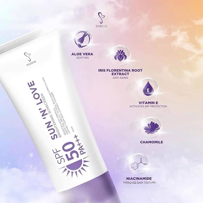 Generic 1 Jar SASKIN Sun 'N' Love Sunscreen SPF 50 PA+++, 60ml
