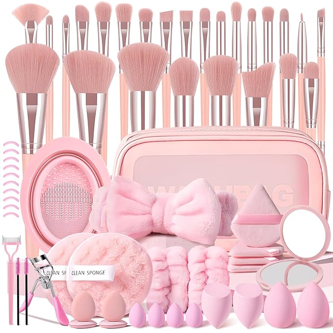 KUORYZAL Pink Makeup Brushes Set Professional 63Pcs with Case Premium Synthetic for Foundation Concealer Blush Eyeshadow Powder Contour Makeup Brush Kit Face Eye Make up Brushes & Tools