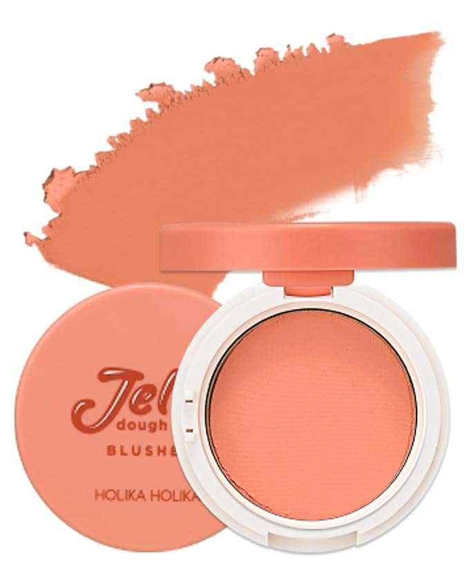 HOLIKA HOLIKA Jelly Dough Blusher 01 Peach Jelly - Korean Makeup Face Cheek Color, Long-Lasting Gel to Powder Formula, Smooth Matte Finish, Lightweight Non-Clumping Blush, 0.15oz.